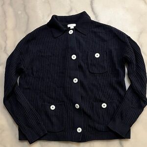 J. Jill Dark Navy Blue Knit Cardigan with Cream Buttons